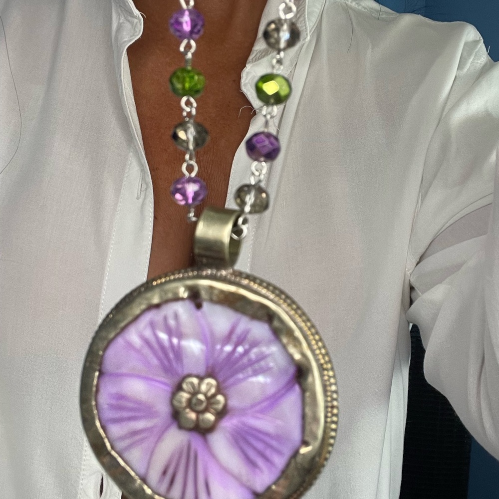 Mother pearl - Purple Floral Pendant Necklace Handcrafted..